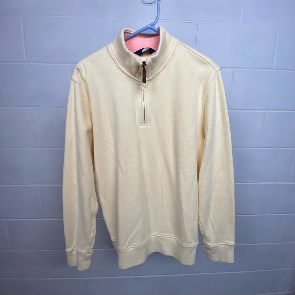 Land's End Men's Cotton Quarter Zip Pullover Sweater‎ SMALL Yellow Gold Preppy